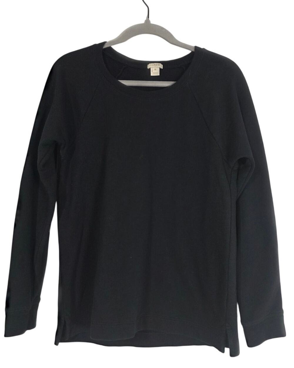 J.Crew Black Crewneck Sweatshirt Women's Medium Grey Elbow Patches Raglan Casual